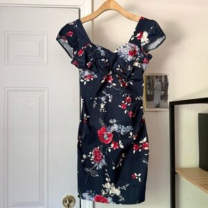 STOP STARING! navy blue floral short puff sleeve mini mod pinup retro dress